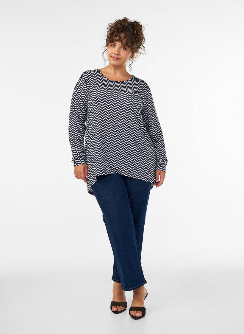 Patterned blouse with long sleeves, Blue, Model image number 1