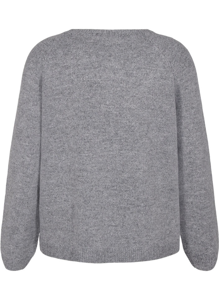 Loose-fitting knitted blouse with round neck, Medium Grey Melange, Packshot image number 1