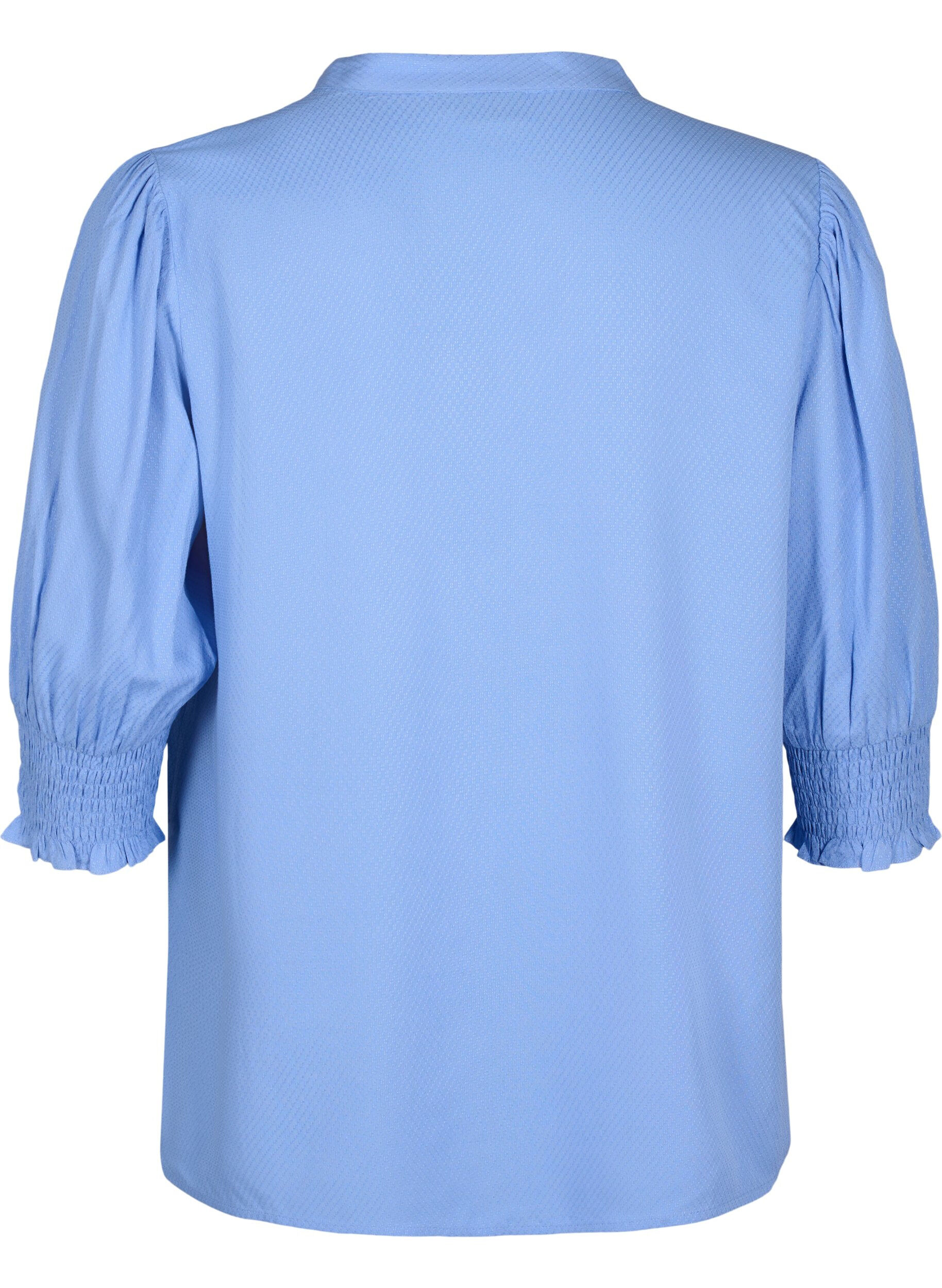 Zizzifashion Viscose blouse with smock and ruffle detail, Cornflower Blue, Packshot image number 1