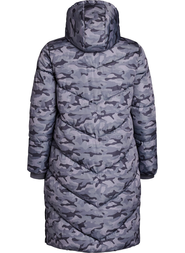 Long camouflage puffer jacket, Dark Grey, Packshot image number 1