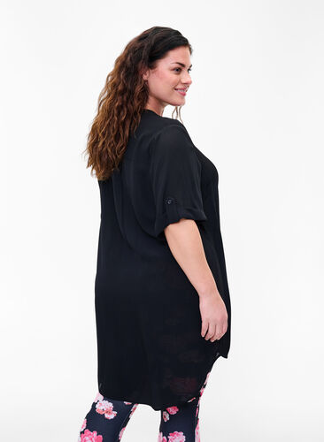 Viscose tunic with short sleeves, Black, Model image number 1