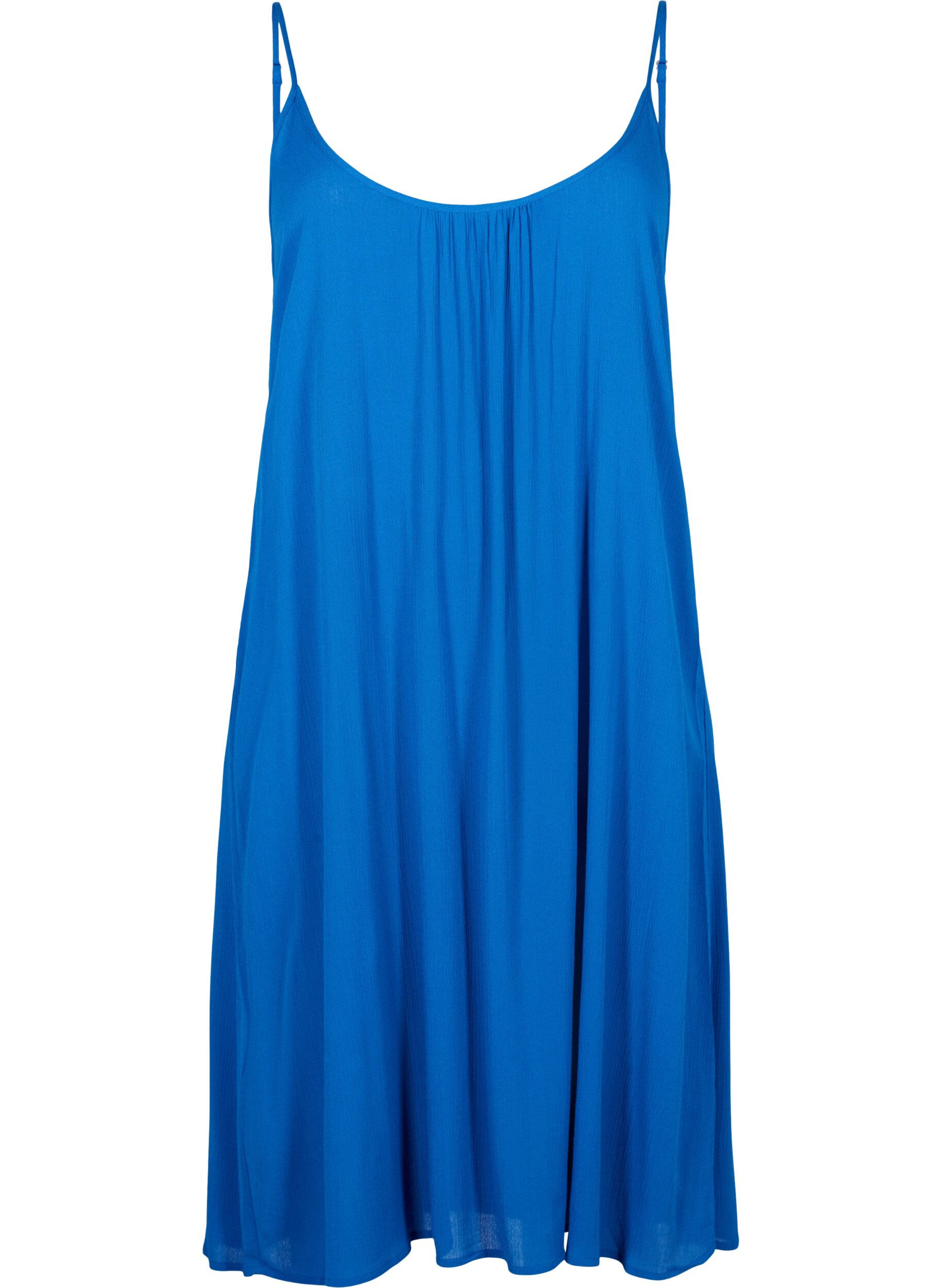 Zizzifashion Solid colour strap dress in viscose, Blue, Packshot image number 0