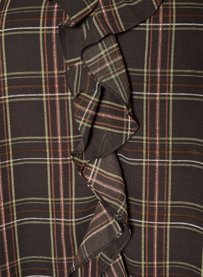 Blouse with check and ruffle details, Green, Packshot image number 2