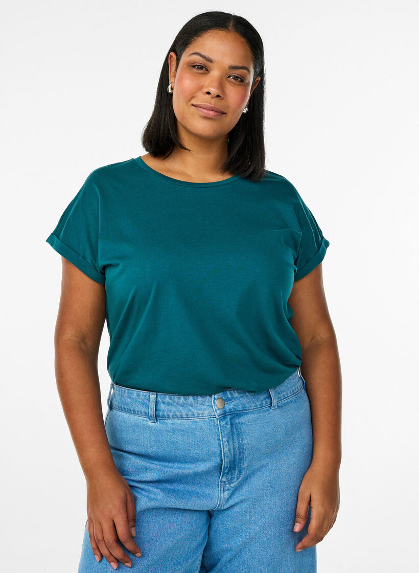 Short-sleeved cotton blend t-shirt, Green, Model image number 0