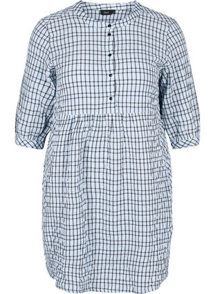 Checkered shirt tunic with 3/4 sleeves, Light Blue Check , Packshot image number 0