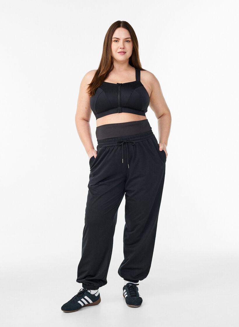 Sweatpants with a wide waistband, Black, Model image number 1