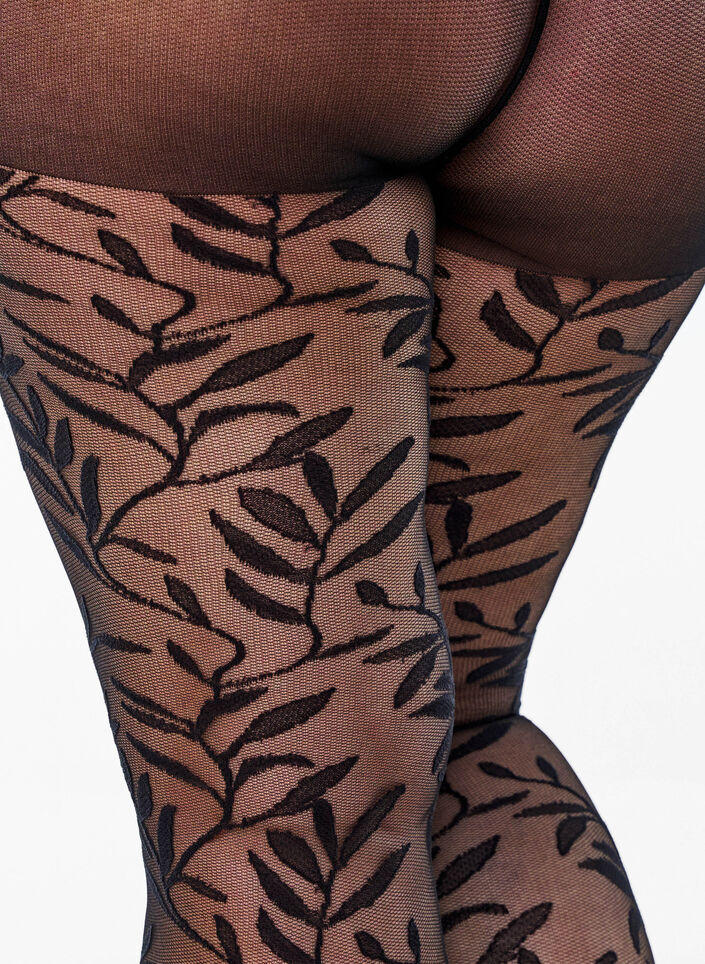 25 denier tights with leaf pattern, Black, Packshot image number 2