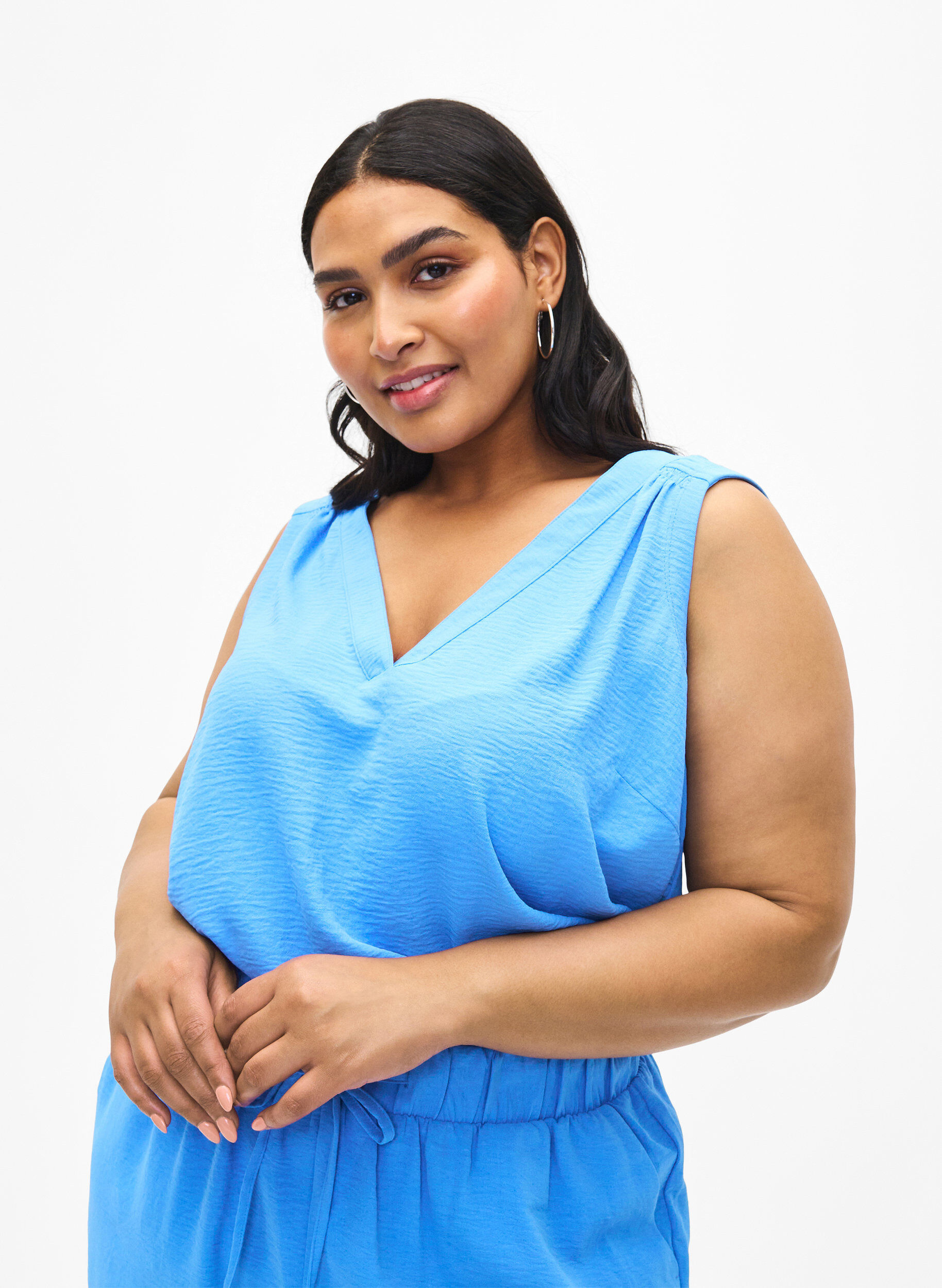 Zizzifashion Sleeveless top with wrinkle details, Blue, Model image number 0