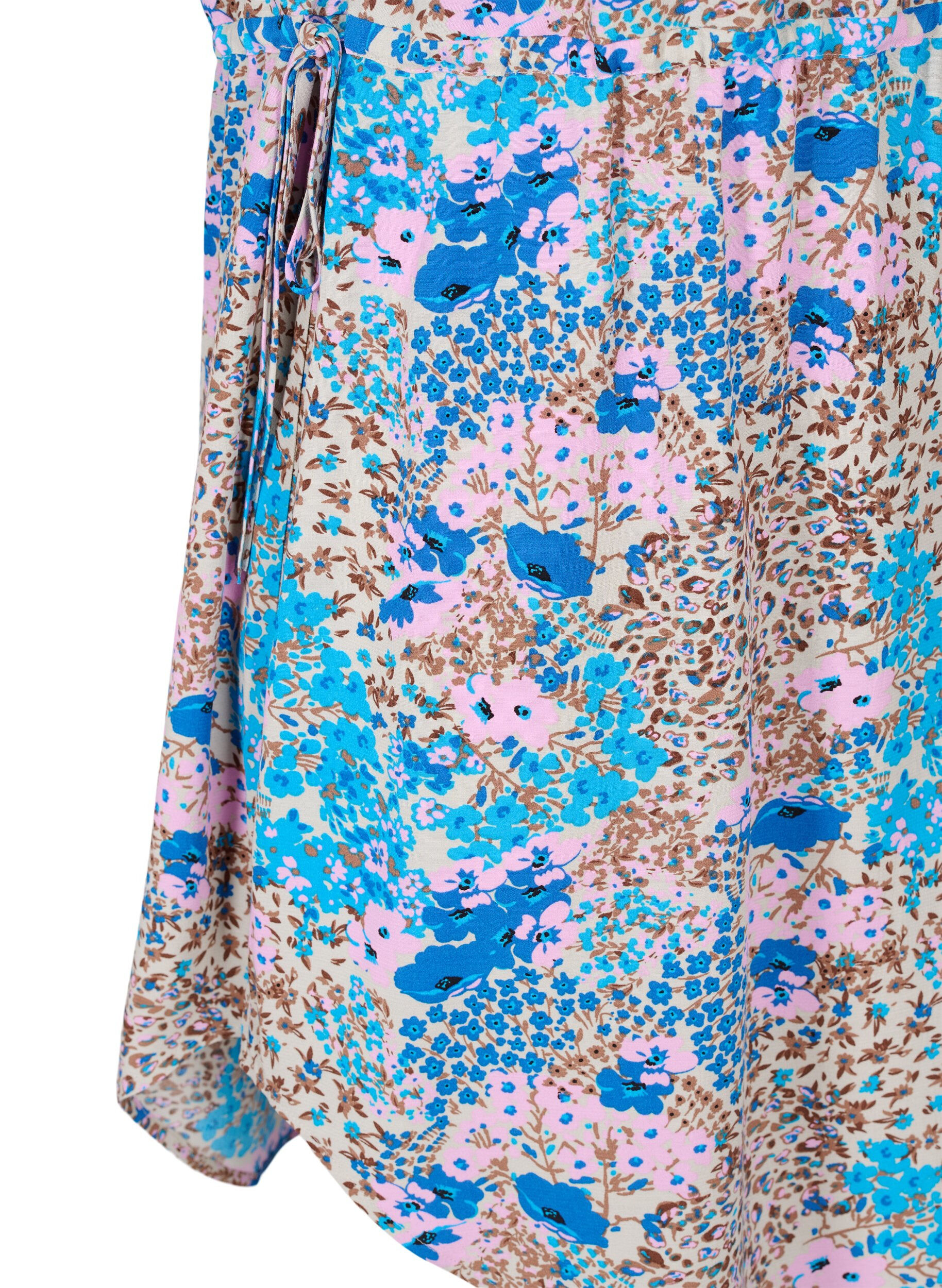 Zizzifashion Patterned dress with drawstring details, Blue Rose Flower, Packshot image number 3