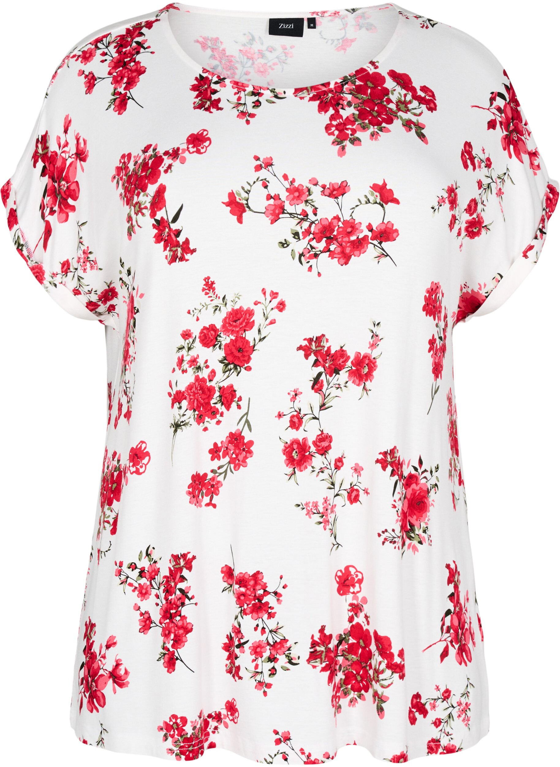Zizzifashion T-shirt with floral print, Red, Packshot image number 0
