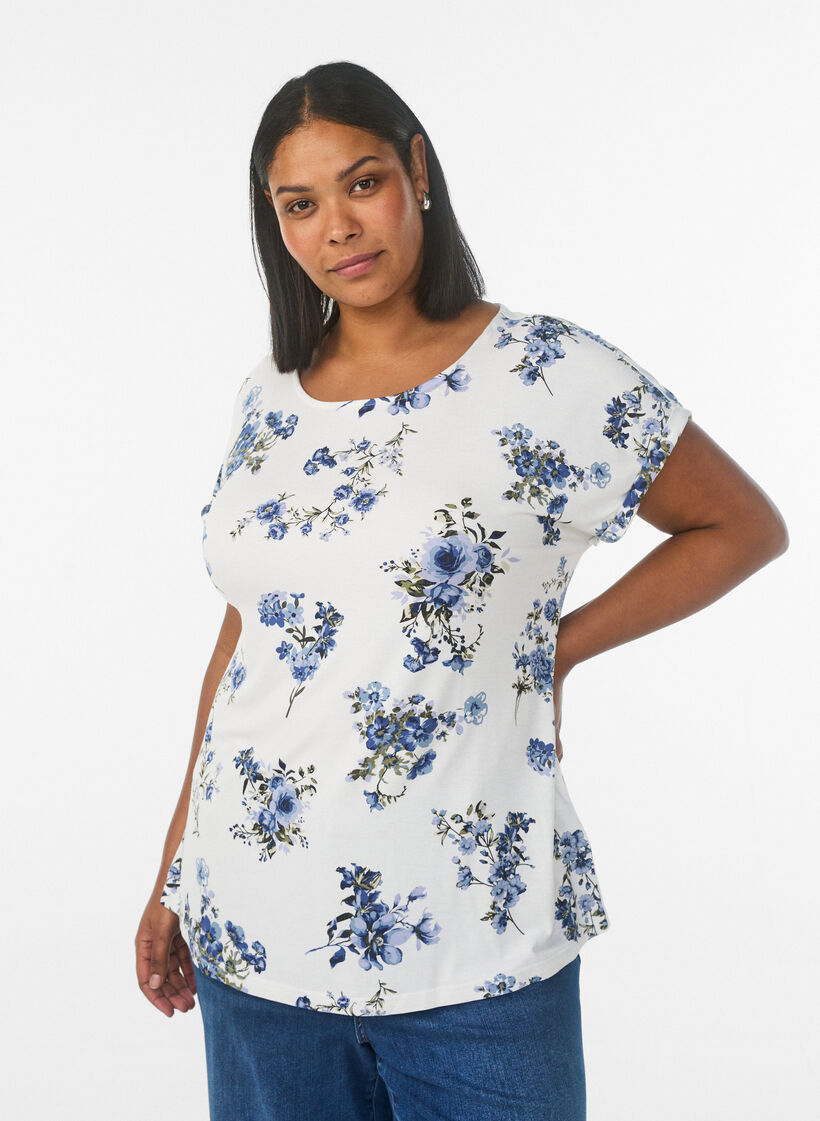 T-shirt with floral print, Vanilla, Model image number 0