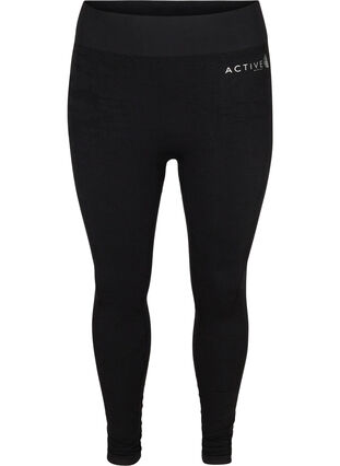 Cropped exercise tights with pattern, Black, Packshot image number 0