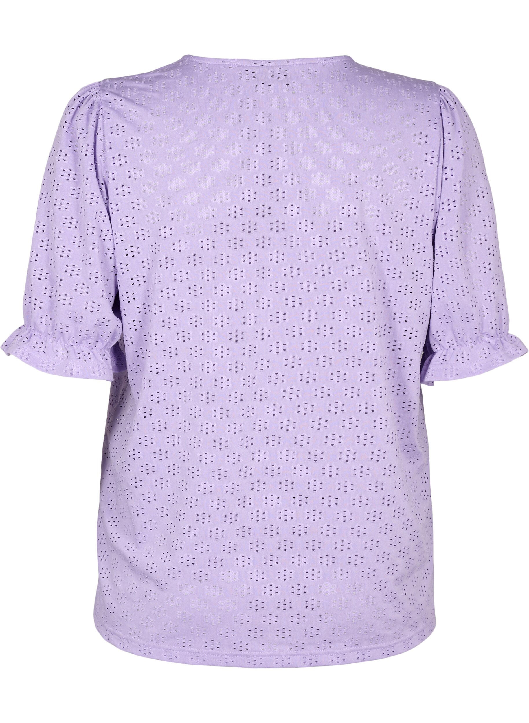 Zizzifashion V-neck blouse with hole pattern, Viola, Packshot image number 1