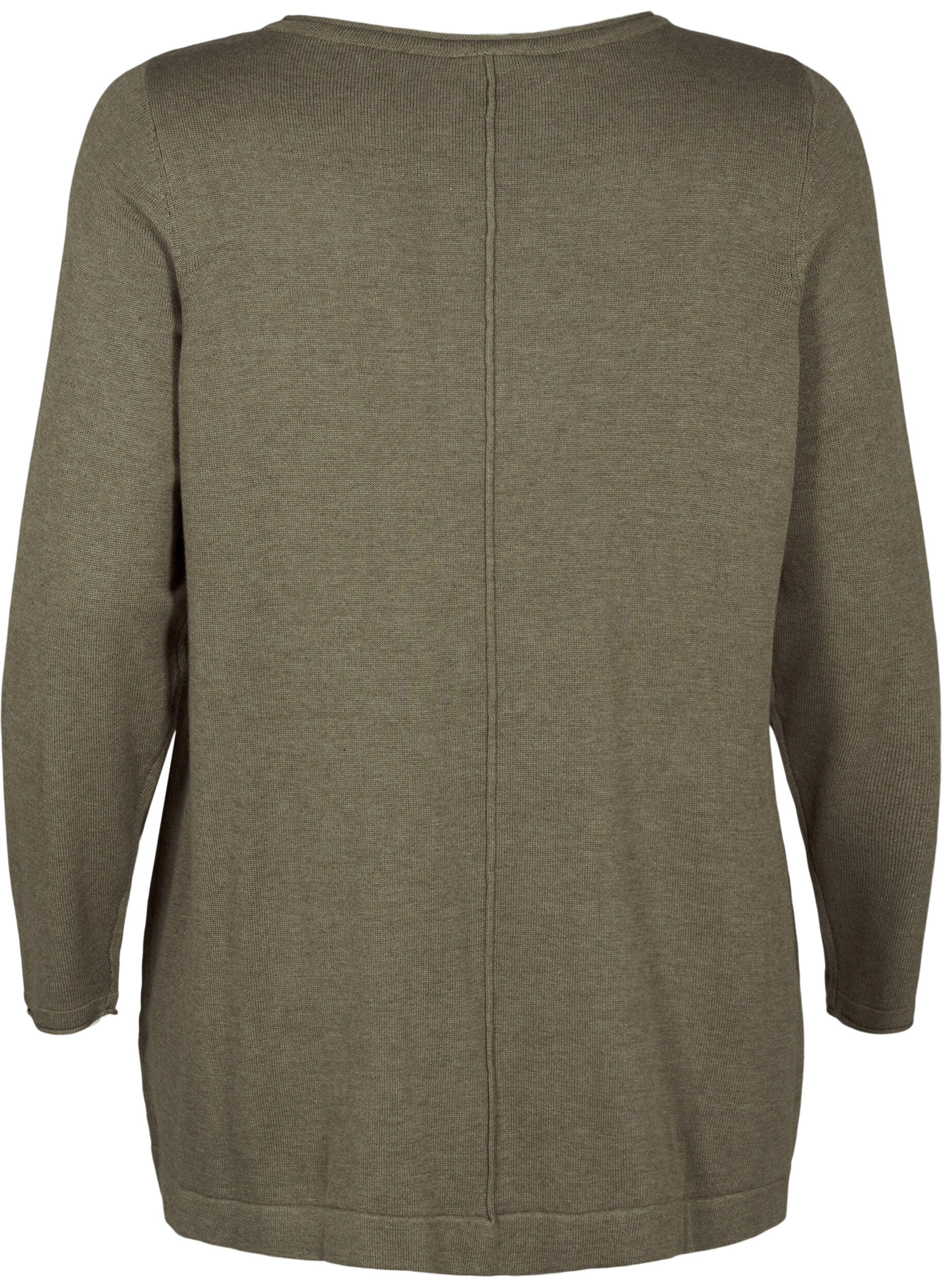 Zizzifashion Knitted blouse in cotton-viscose blend, Green, Packshot image number 1