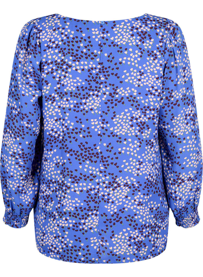 FLASH - Long sleeved blouse with smock and print, Dazzling Blue AOP, Packshot image number 1