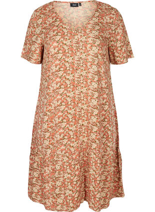 Short-sleeved, A-line viscose blouse, Bordeaux flower Aop, Packshot image number 0
