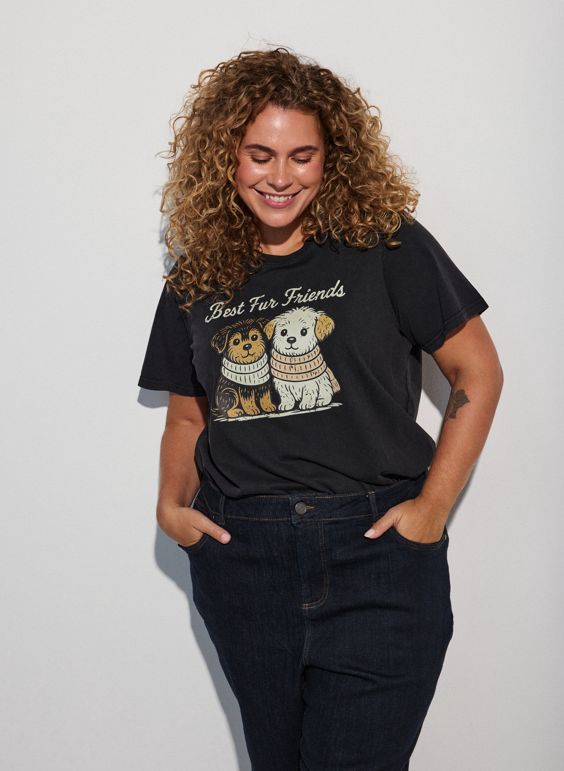 ZizzifashionT-shirt with dog print and washed look, Dark Grey, Model image number 0