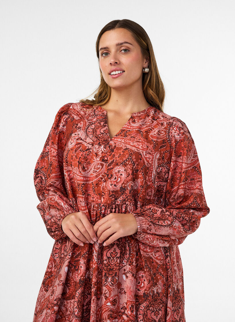 Viscose midi dress with paisley print, Orange, Model image number 2