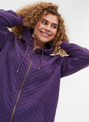 Sweater cardigan with a hood a zip, Loganberry, Model image number 3