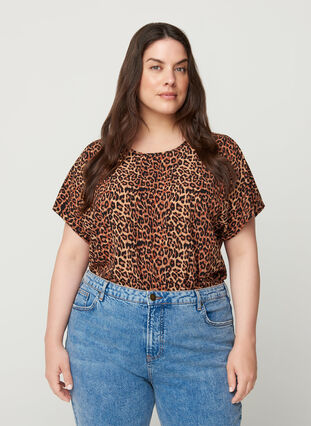 Blouse with short sleeves, Leopard AOP, Model image number 0