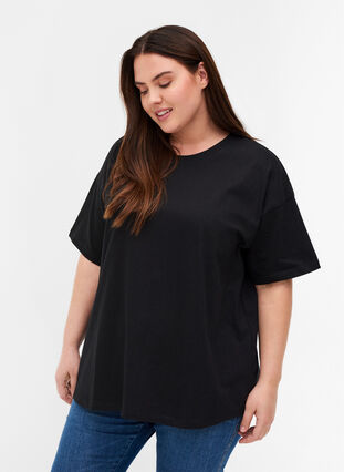 Short-sleeved cotton T-shirt, Black, Model image number 0