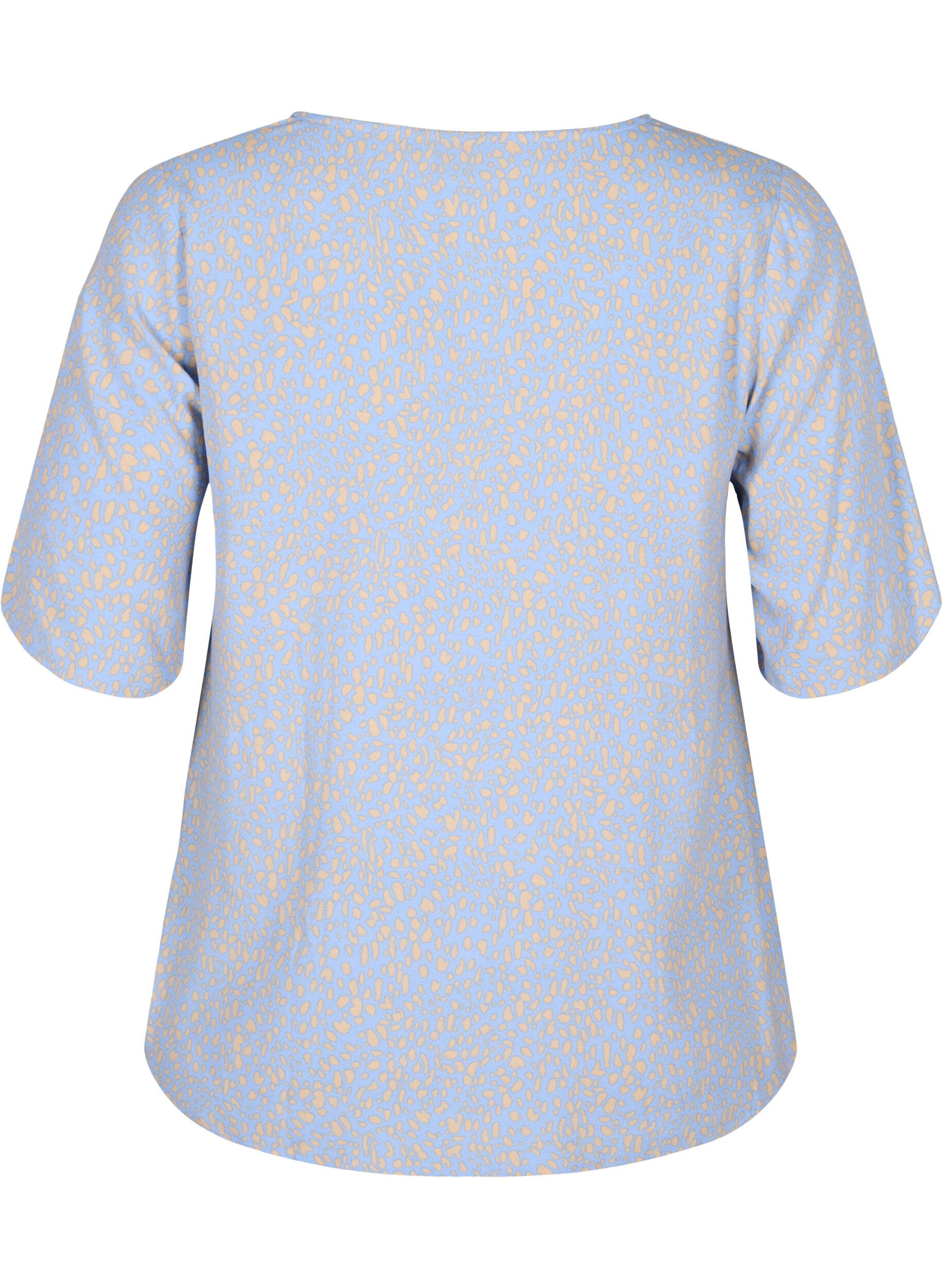 Zizzifashion V-neck blouse in viscose with print, Light Blue, Packshot image number 1