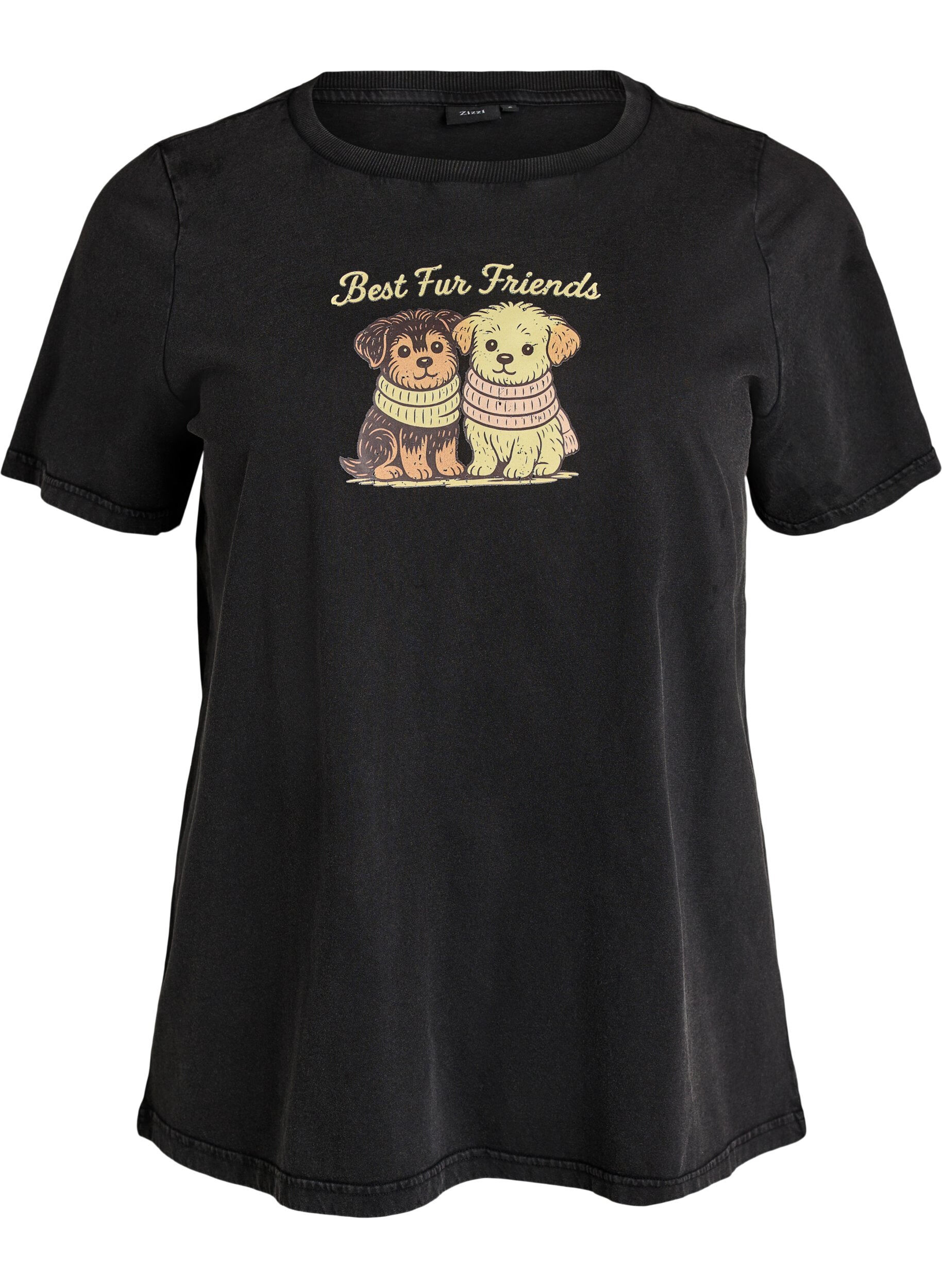ZizzifashionT-shirt with dog print and washed look, Dark Grey, Packshot image number 0