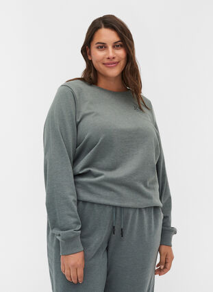Mottled sweatshirt in a cotton blend, Balsam Green Mel, Model image number 0