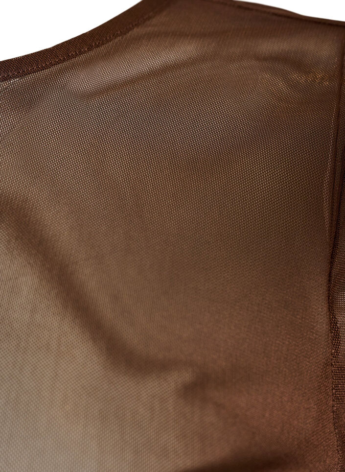 Mesh top with short sleeves and round neck, Brown, Packshot image number 2