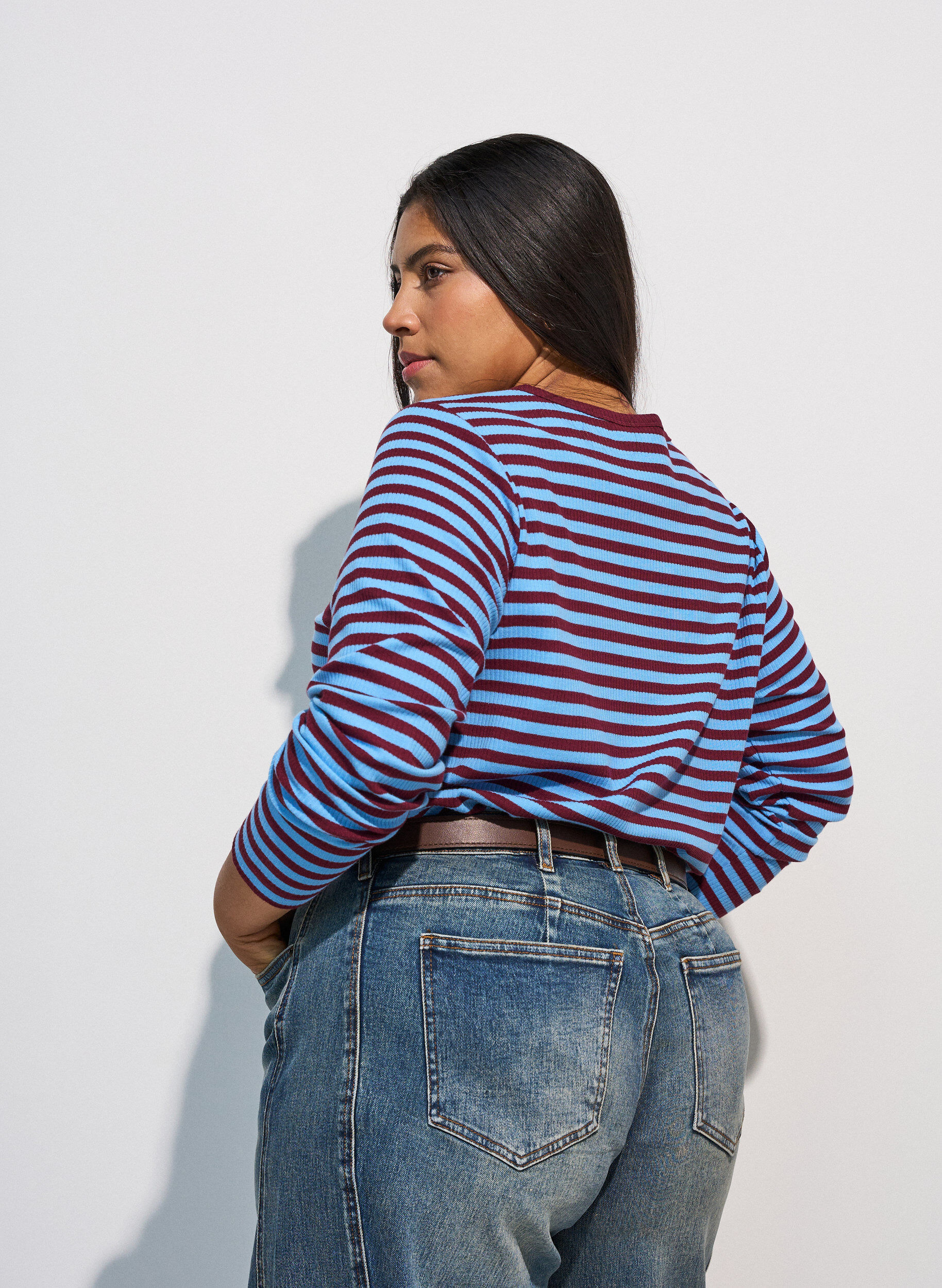 ZizzifashionStriped blouse with long sleeves, Blue, Model image number 2