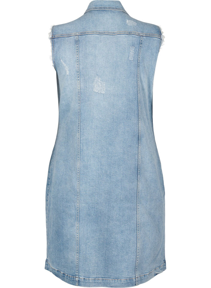 Sleeveless denim dress with raw edge details, Light Blue Denim, Packshot image number 1