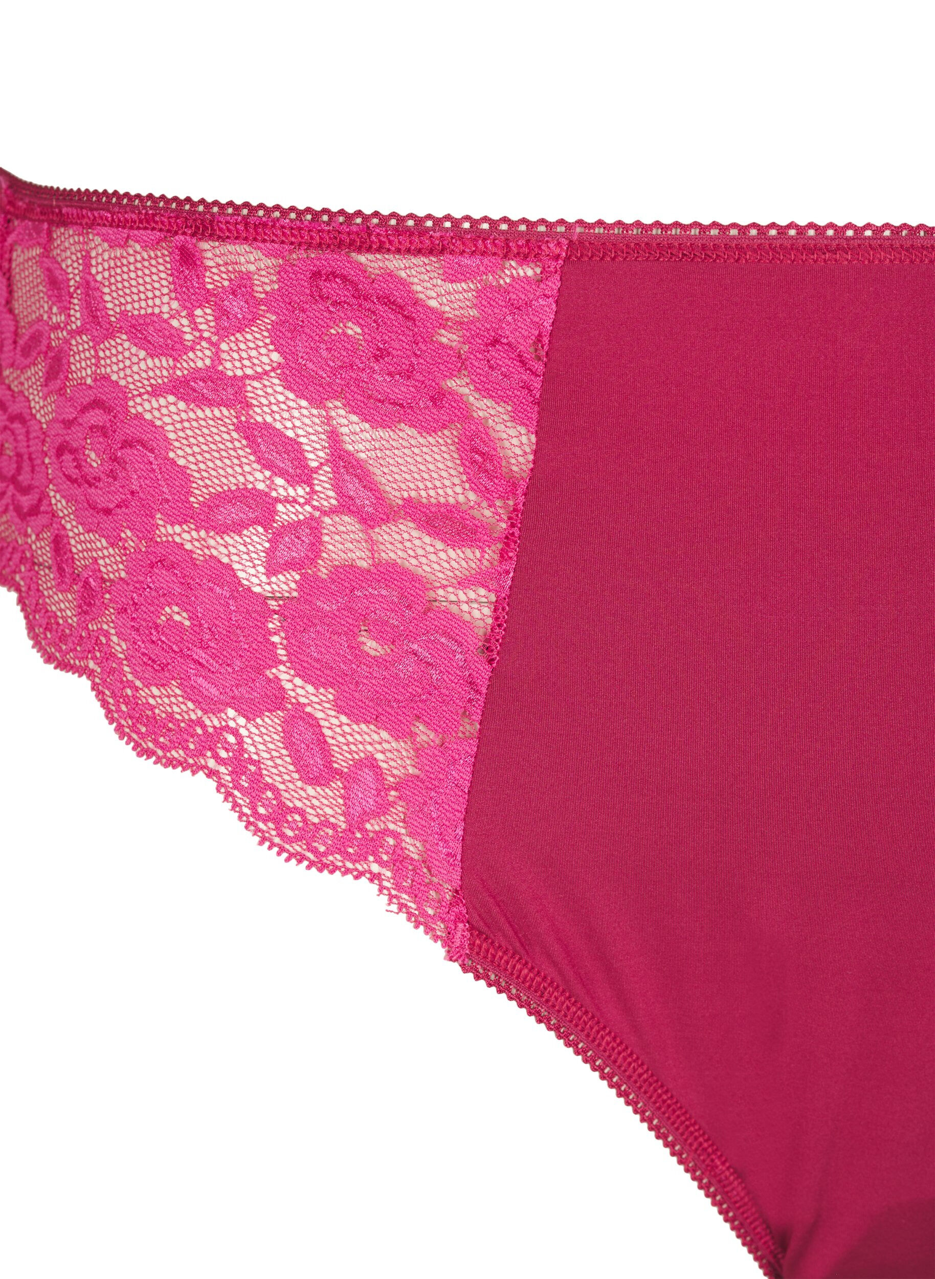 Zizzifashion Brazilian microfibre panties with lace, Red, Packshot image number 2
