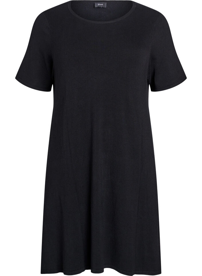 Knee-length knit dress with short sleeves, Black, Packshot image number 0