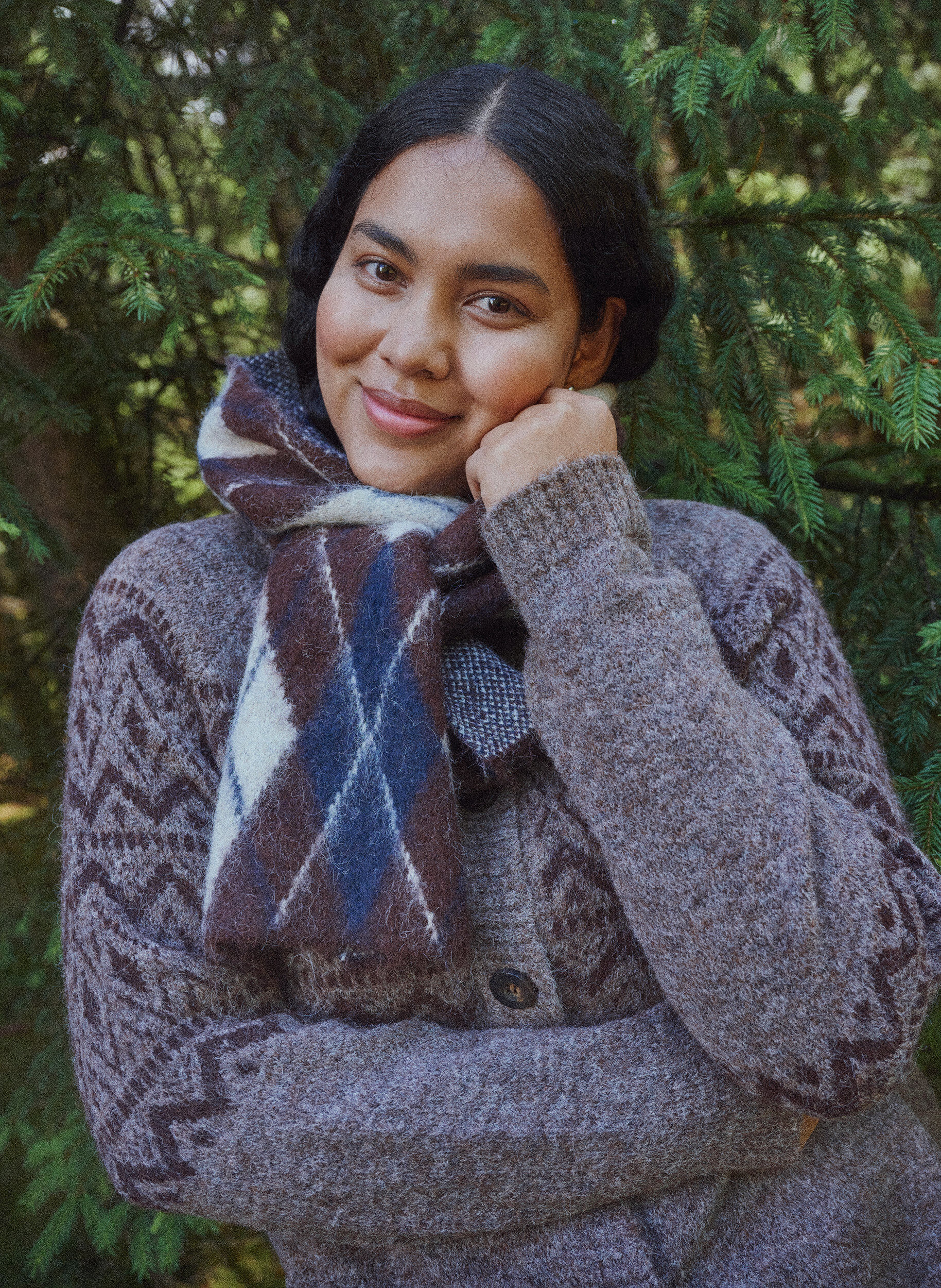 ZizzifashionJacquard pattern cardigan, Brown, Image image number 0