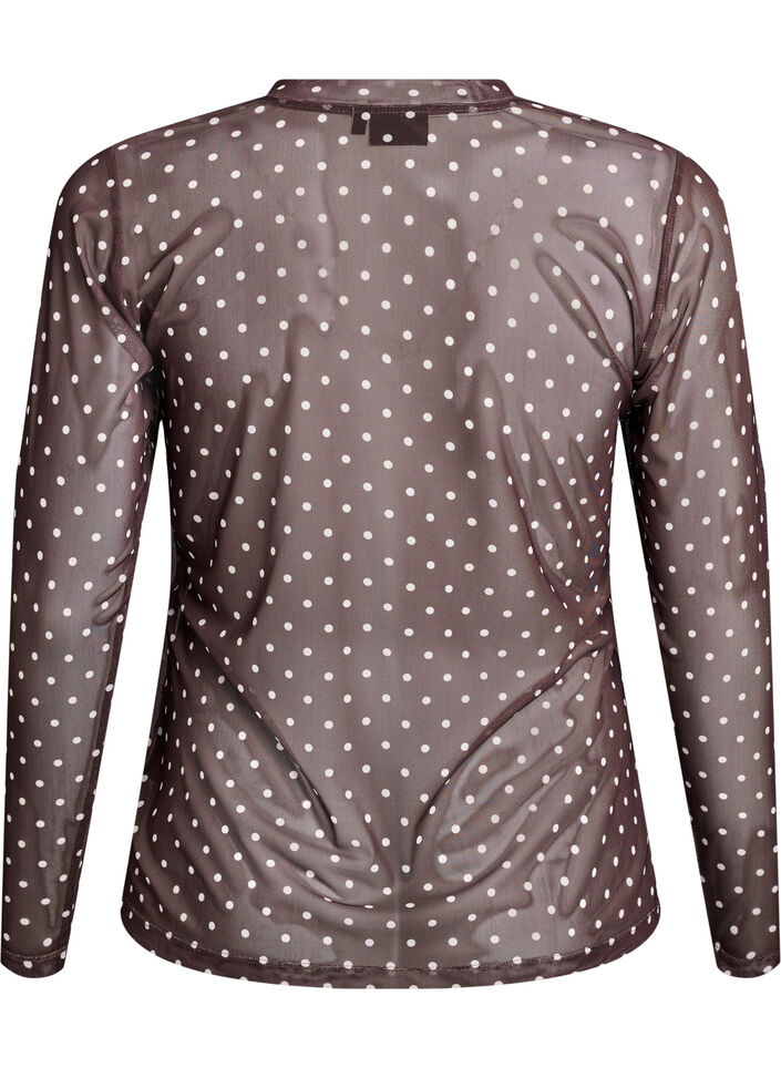 Mesh blouse with dots, Brown, Packshot image number 1