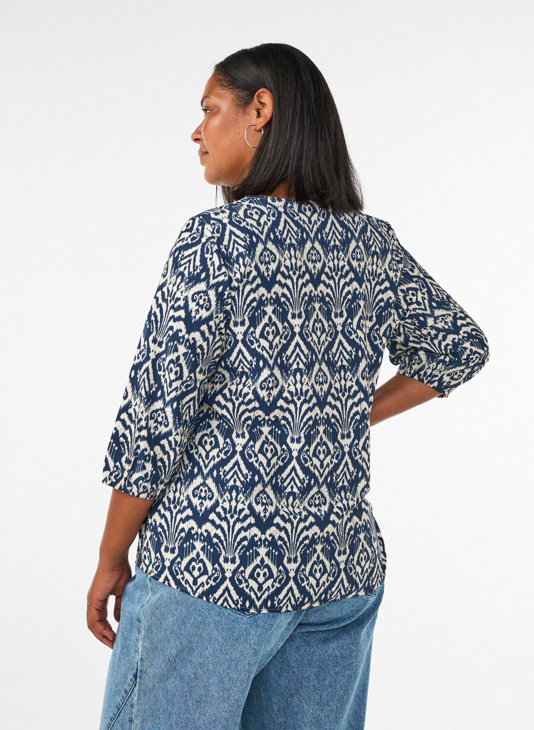 ZizzifashionPatterned viscose blouse with 3/4-sleeves, Blue, Model image number 2