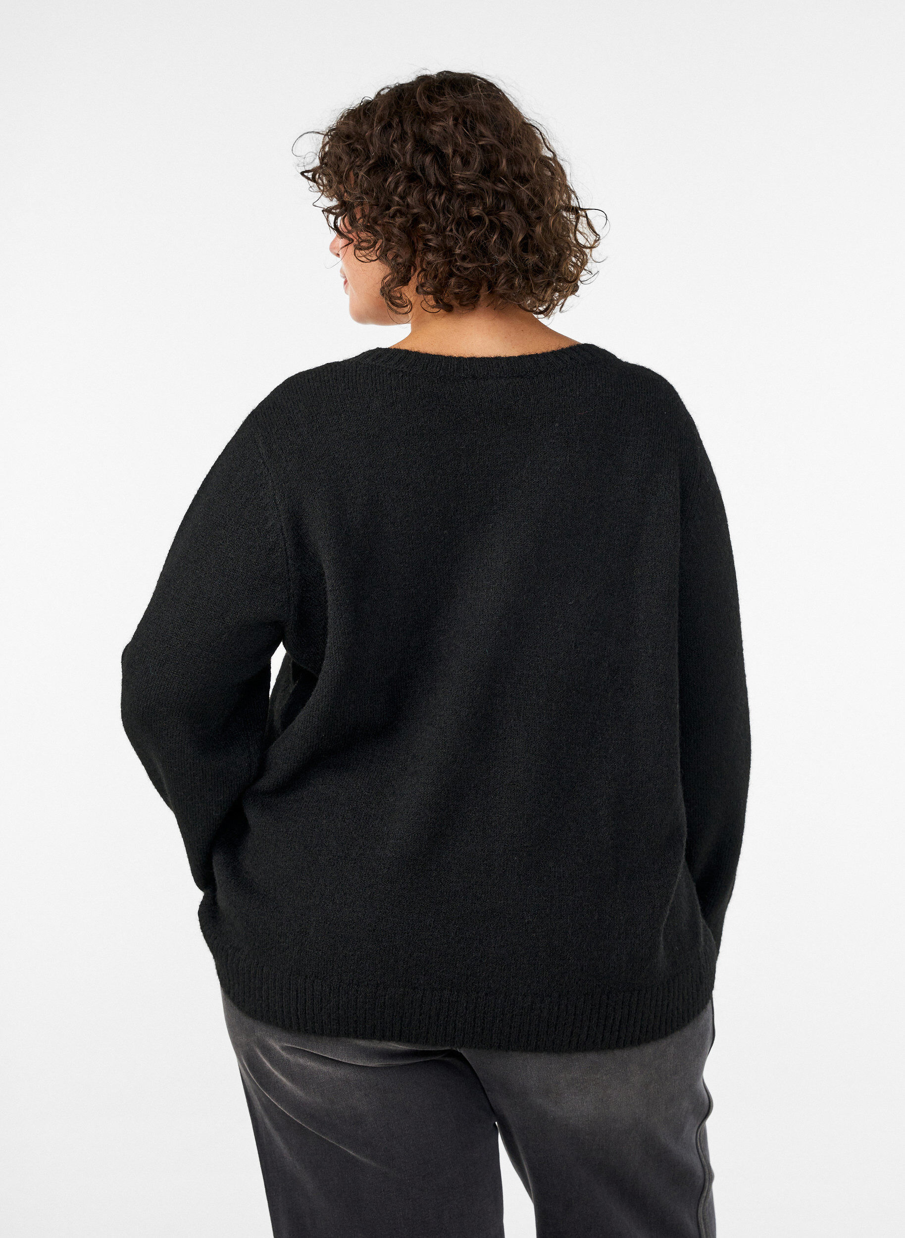 ZizzifashionLoose round neck jumper, Black, Model image number 2