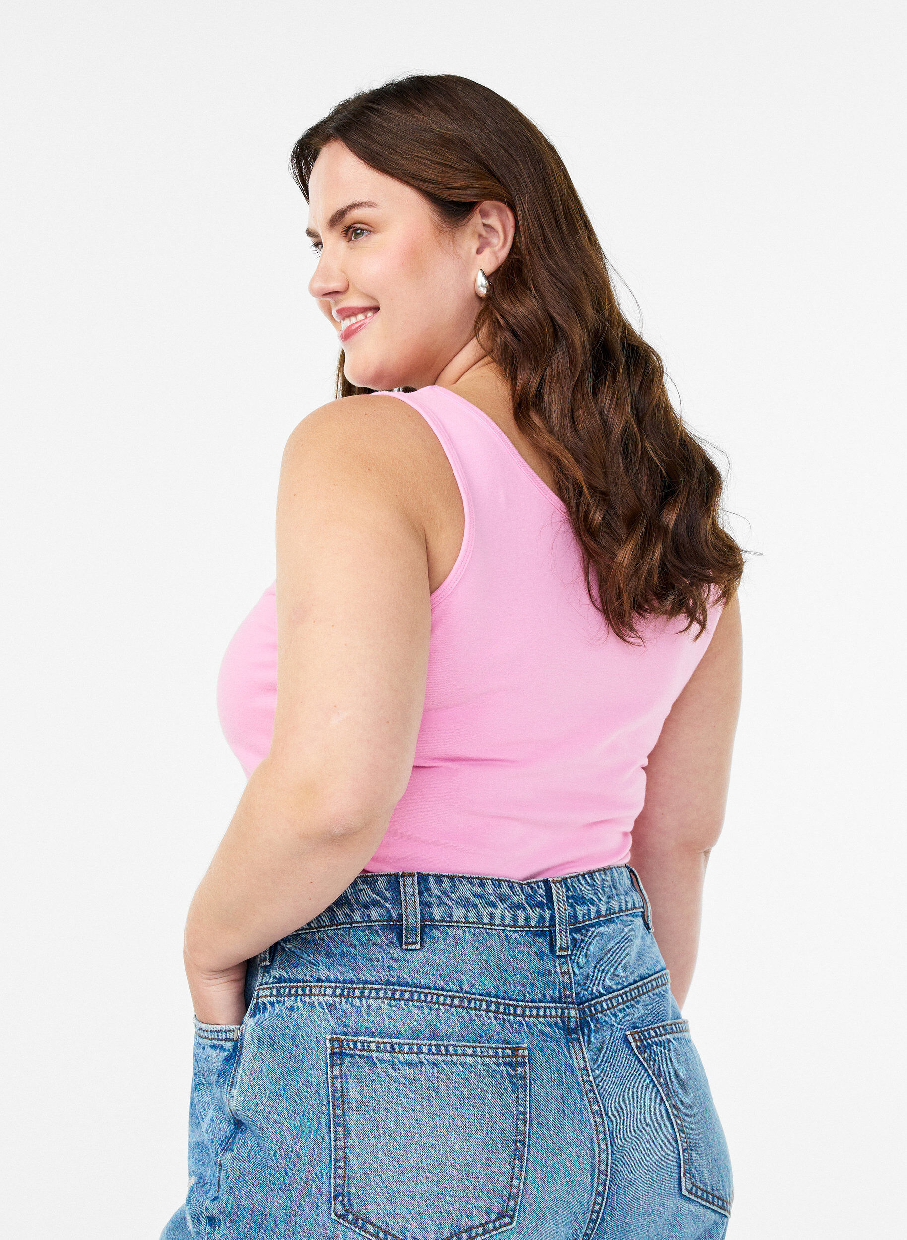 ZizzifashionSolid color basic top in cotton, Pink, Model image number 2