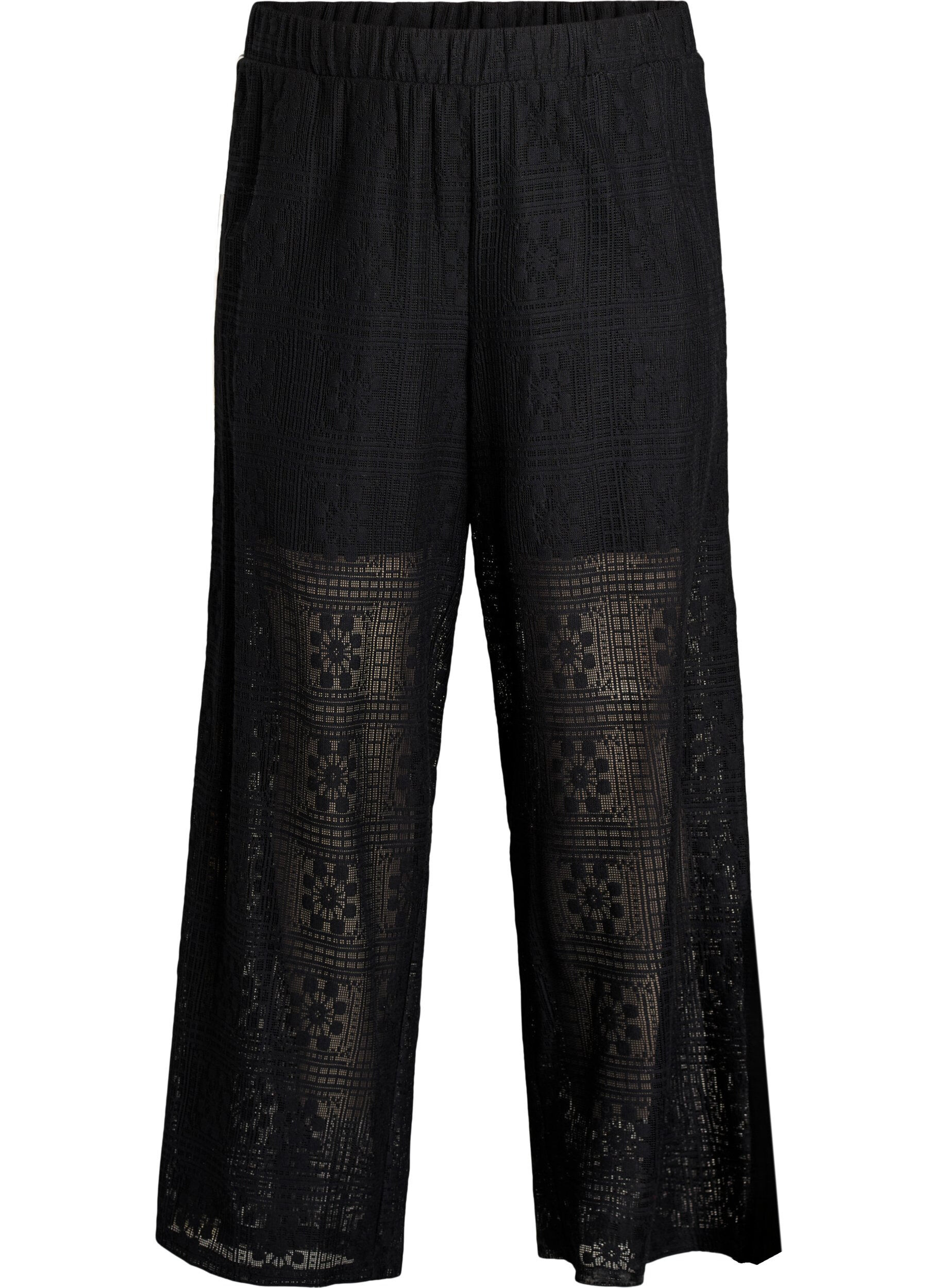 Zizzifashion Wide-leg lace trousers with contrast stripes, Black, Packshot image number 0