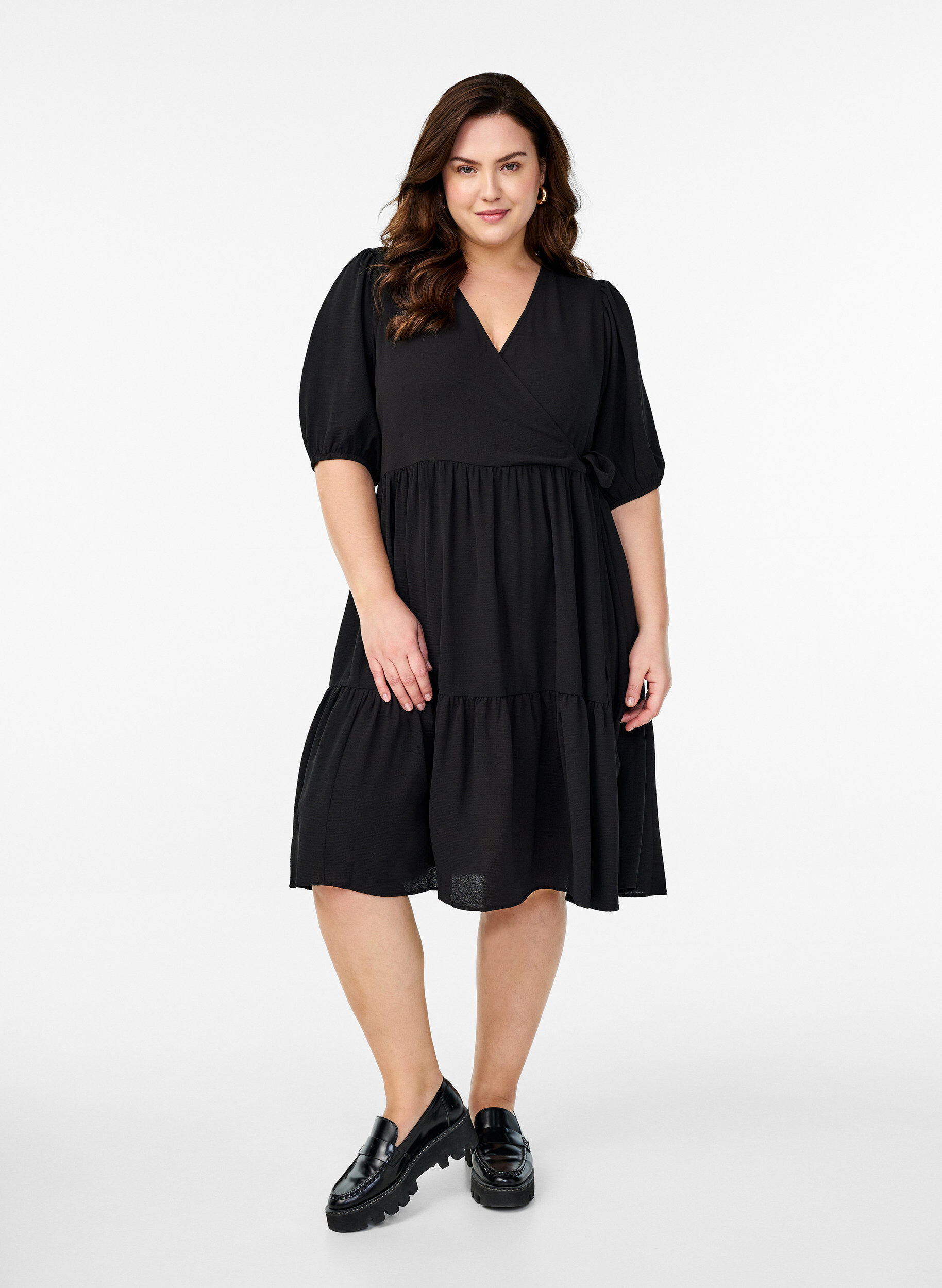 Zizzifashion Wrap dress with short sleeves, Black, Model image number 2