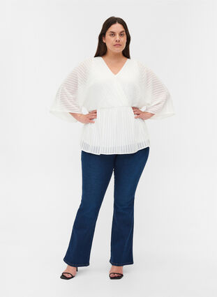 Blouse with 3/4 sleeves and a V-neckline, White, Model image number 2