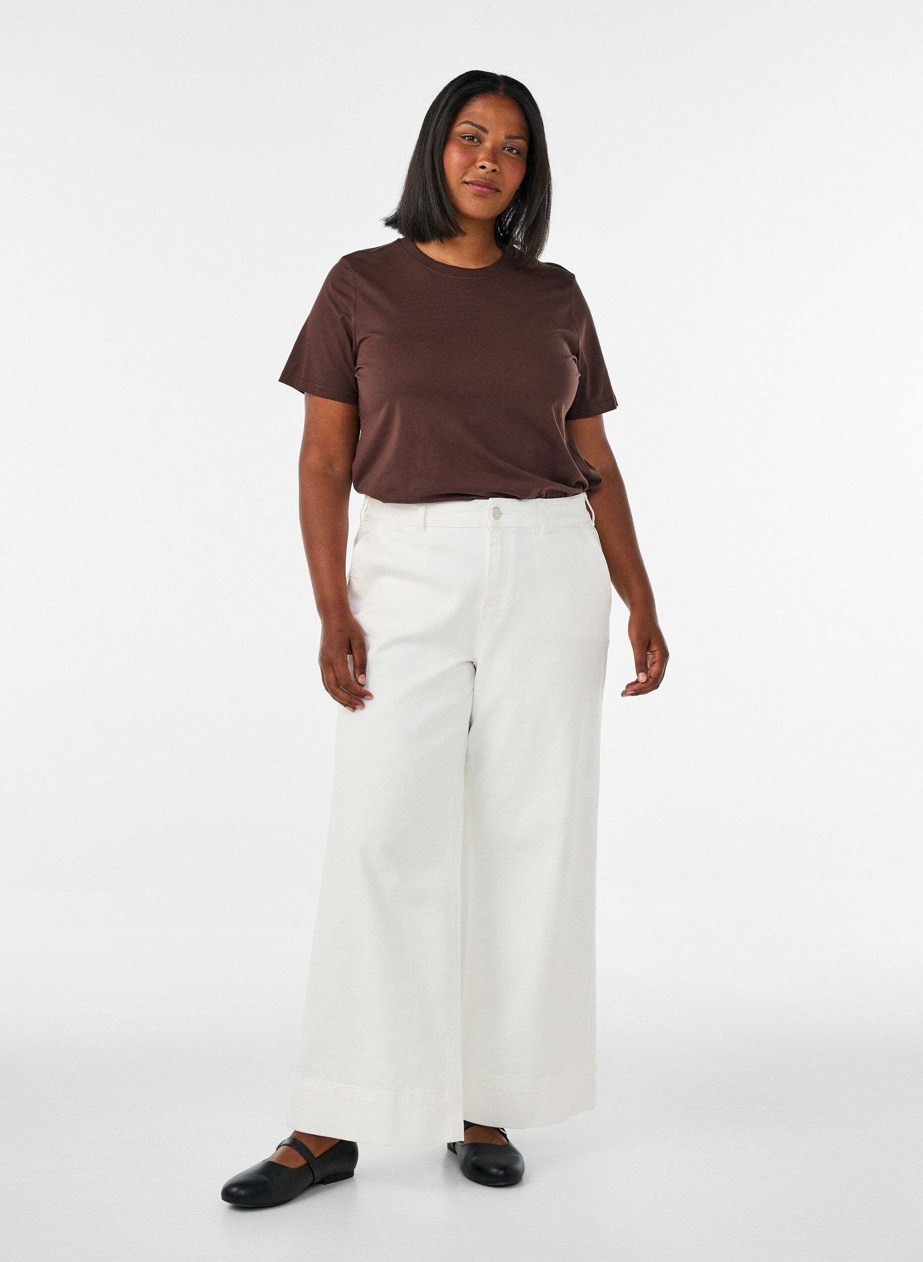 ZizzifashionBasic cotton T-shirt with round neck, Brown, Model image number 1