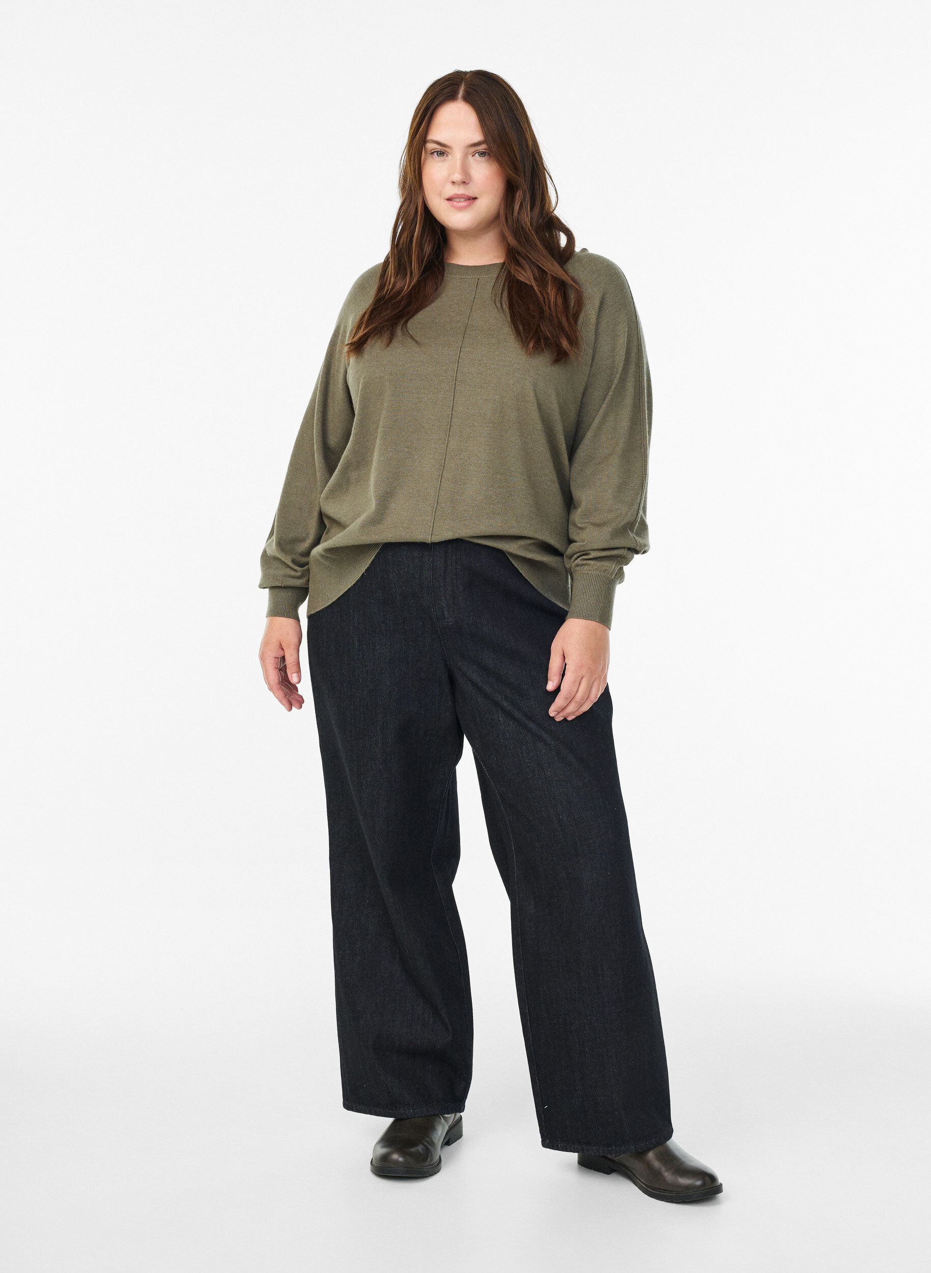 Zizzifashion Knit blouse with centre seam and raglan sleeves, Green, Model image number 1