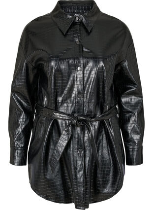 Faux leather shirt jacket, Black, Packshot image number 0