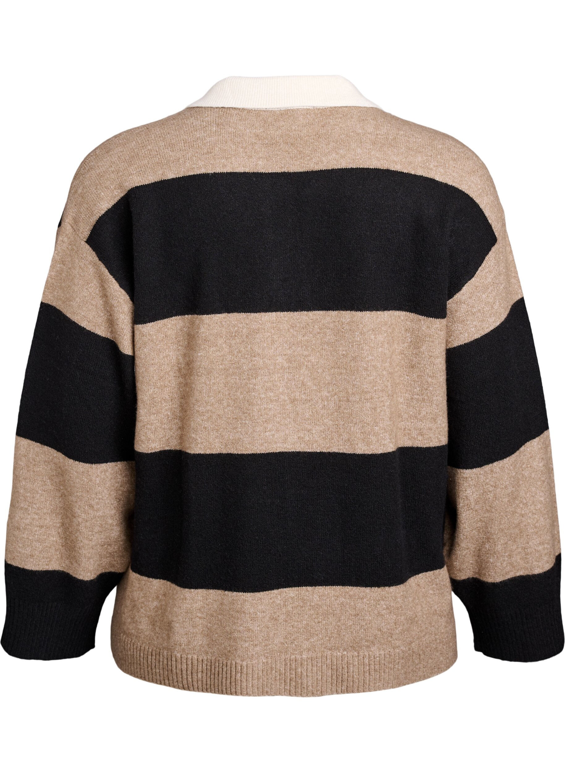 Zizzifashion Knit blouse with collar and V-neckline, Black, Packshot image number 1