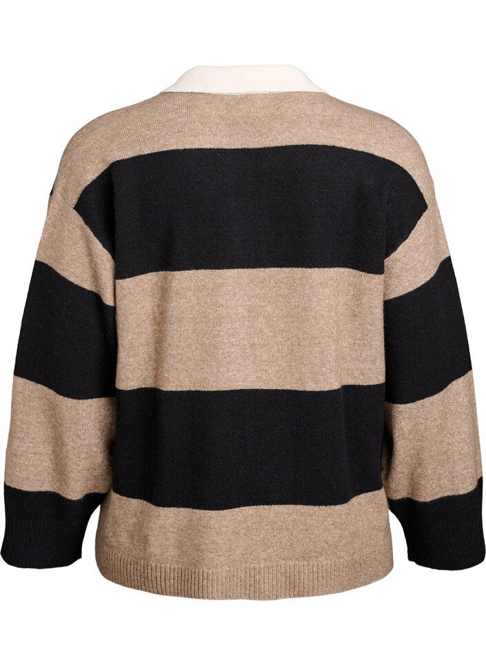 Knit blouse with collar and V-neckline, Black, Packshot image number 1