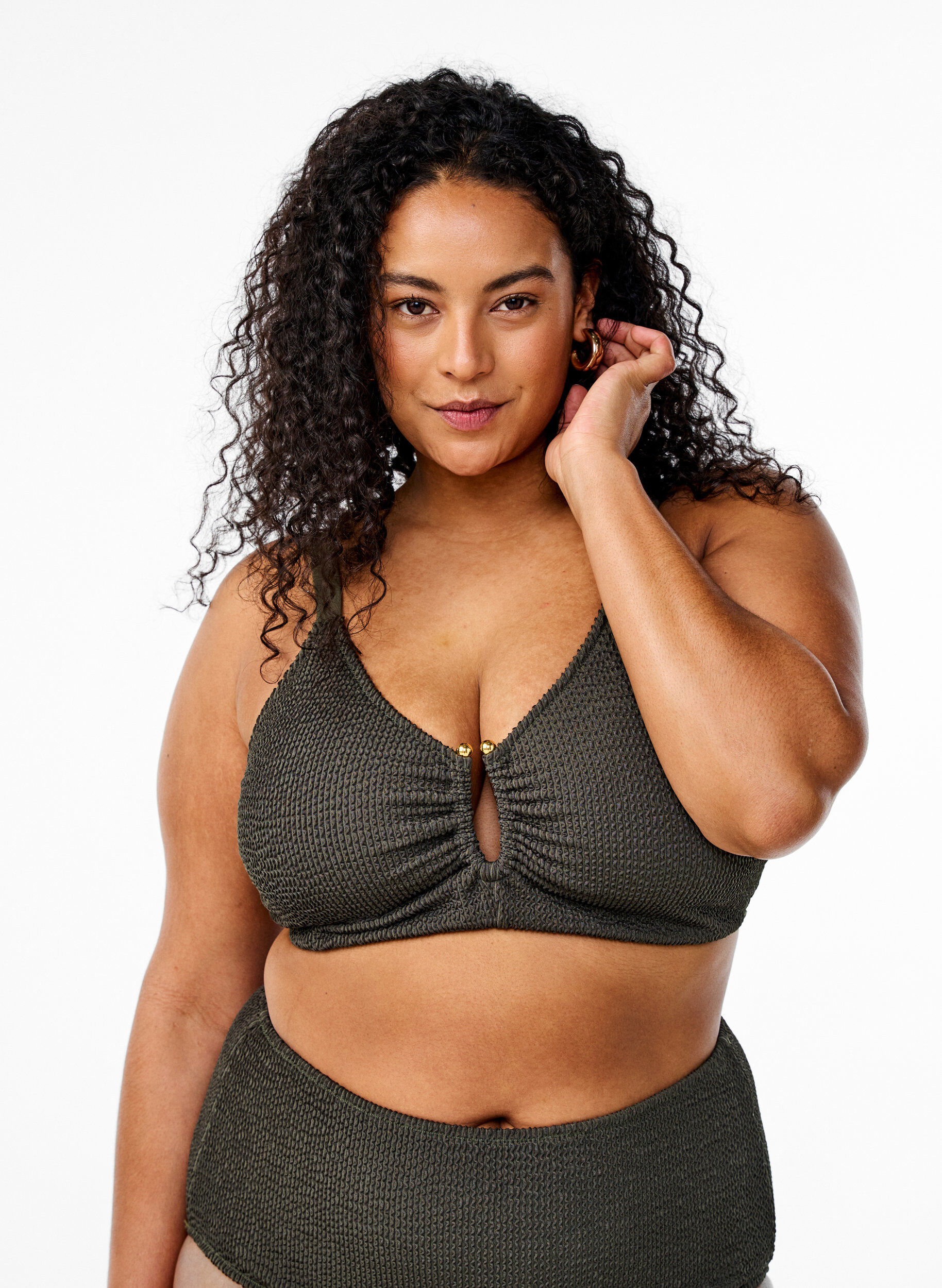 Zizzifashion Bikini top with texture and an elegant detail, Green, Model image number 0