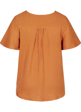 Short-sleeved blouse with a v-neck and embroidery, MUSTARD AS SAMPLE, Packshot image number 1