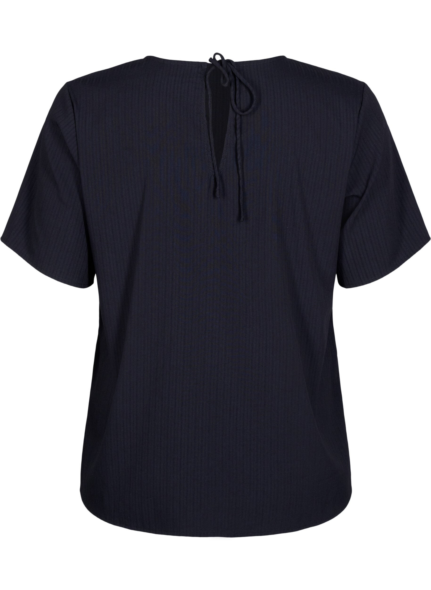 Zizzifashion Short-sleeved viscose blouse with ties, Black, Packshot image number 1