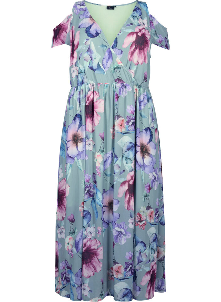 Floral maxi dress with shoulder detail, Chinois Green AOP, Packshot image number 0